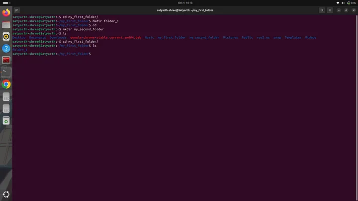 Viewing files and folders inside my_first_folder using command line interface