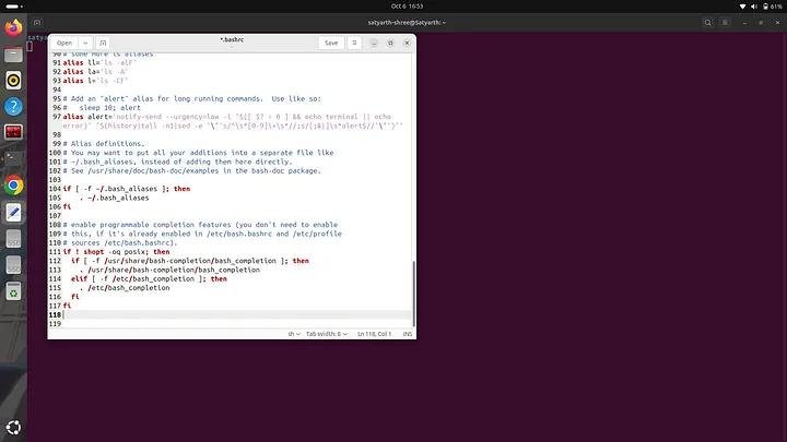 Opening .bashrc file on gedit