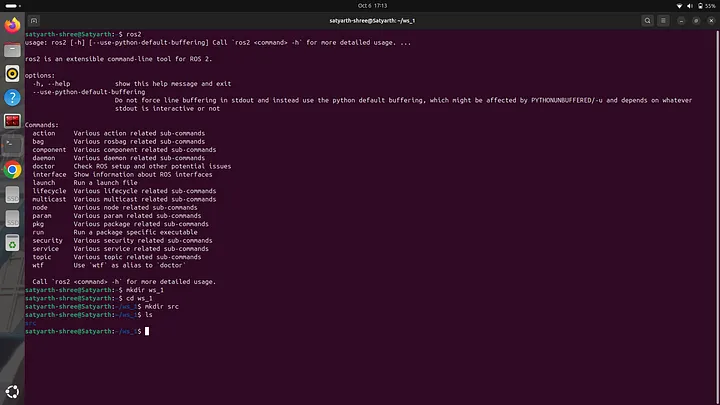 Viewing folders inside our workspace after creating src folder via command line interface