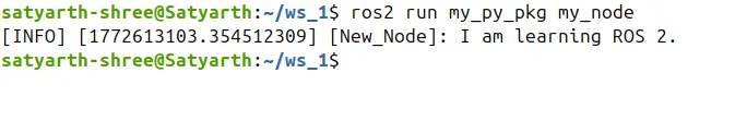 Output of node without rclpy.spin() — node runs, prints message, and terminates