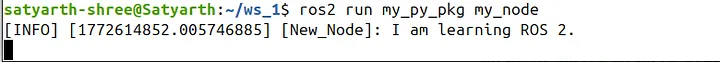 Node output showing the node still running after the message is displayed