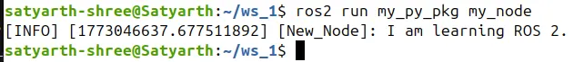 Node output showing the message printed only once, without repeats, after removing rclpy.spin()