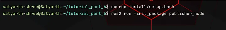 Sourcing workspace in another terminal and then running the publisher node
