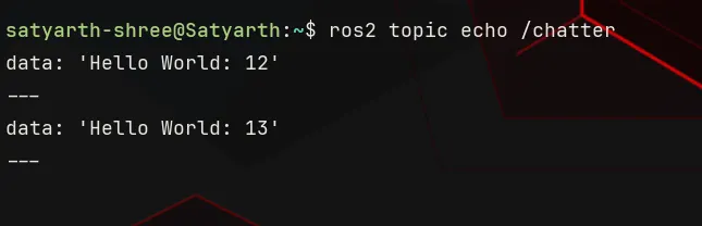 Figure 1: Output of the command — ros2 topic echo /chatter|470